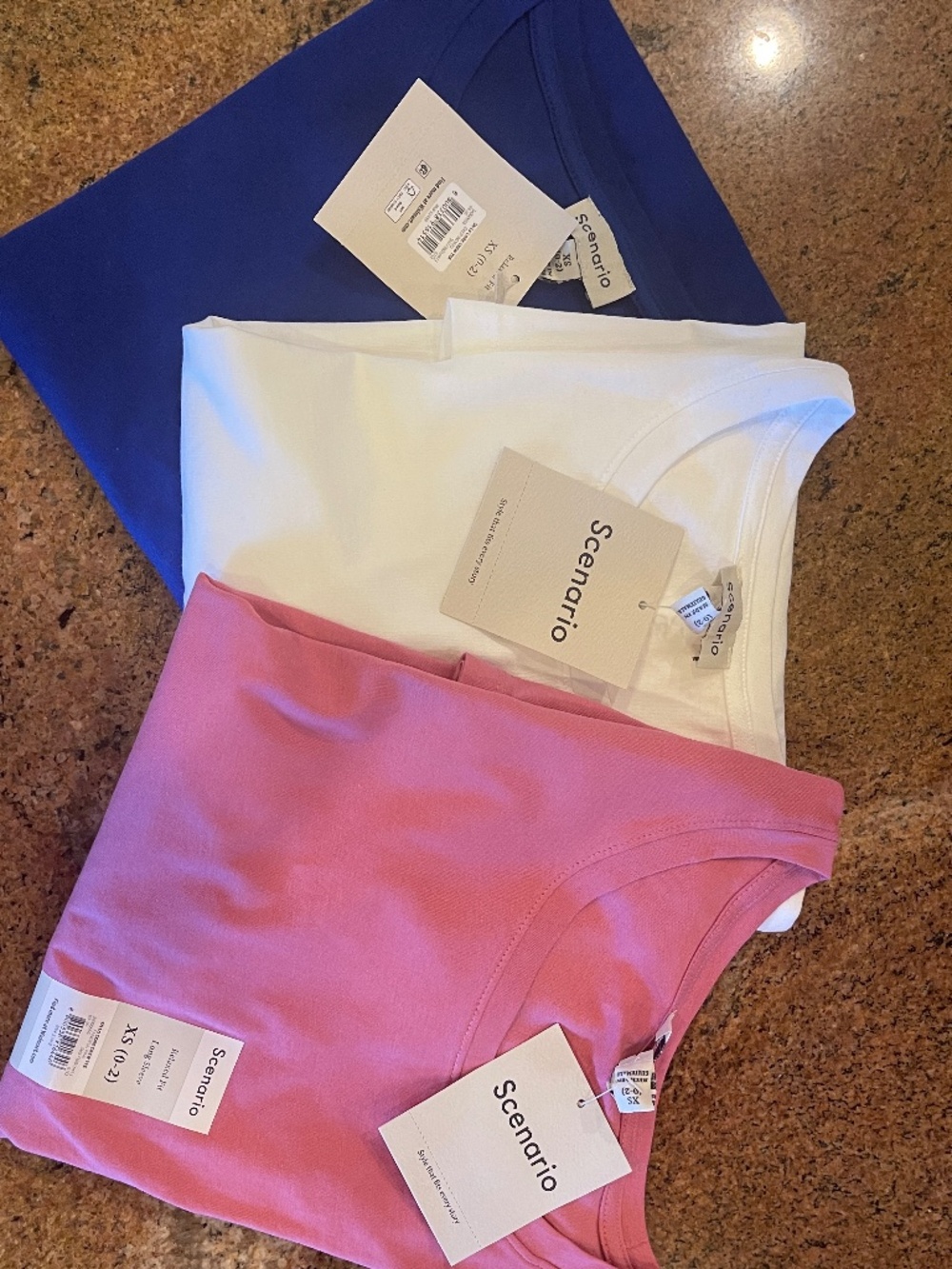 NWT! Scenario Crew Neck Long Sleeve Cotton Tees 3 Assorted Colors Size: XS